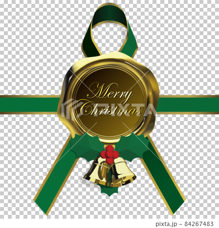 Merry Christmas golden seal wax emblem and ribbon 84267483