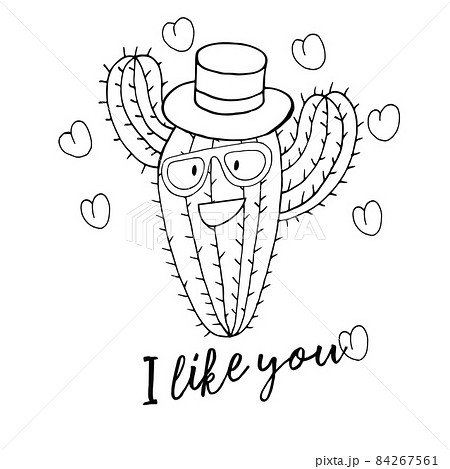 Cute vector illustration. Cartoon cactus. Hearts, love Cute vector illustration. Cartoon cactus. Hearts, love 84267561