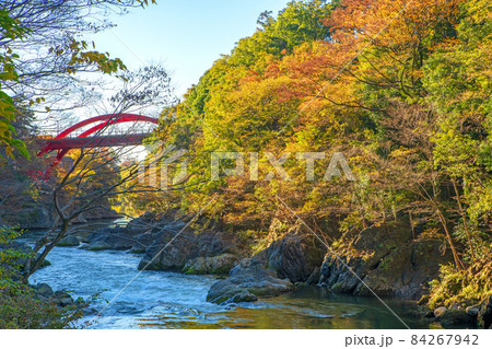 高津戸峡　高津戸渓谷　紅葉はじめ　秋の風景 84267942