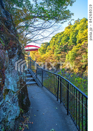 高津戸峡　高津戸渓谷　遊歩道からの眺め　紅葉はじめ　秋の風景 84268019