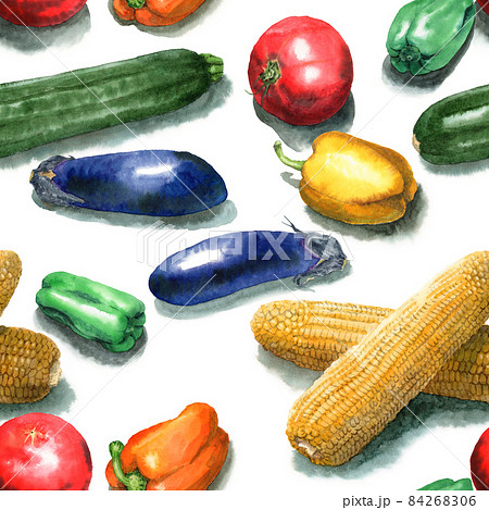 アナログ水彩ビタミンカラー野菜のシームレス壁紙 84268306