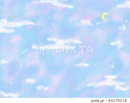 淡い色合いの三日月の夜空のイラスト素材