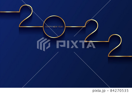 golden 2022 Happy New Year card with premium foil gradient texture lines, dark background. Festive luxury design for holiday card, invitation, calendar poster. 2022 New Year gold text on blue 84270535