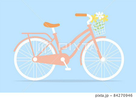 バスケットに花が入っている自転車のイラストのイラスト素材