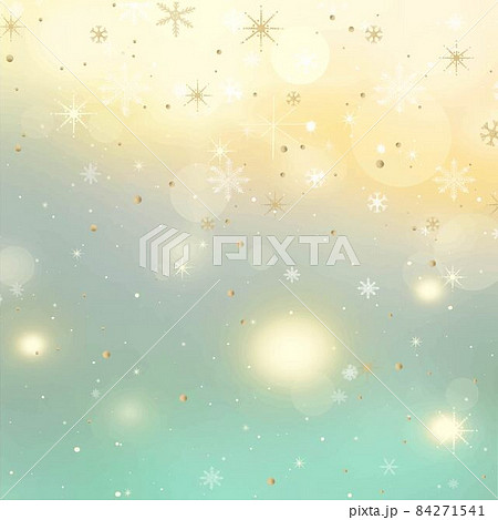 美しい幻想的なエメラルドグリーンとゴールド雪の結晶のベクターイラストグラデーション背景素材 84271541