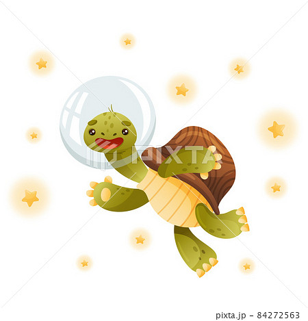 Cute happy turtle astronaut in helmet. Funny tortoise character floating in outer space vector illustration Cute happy turtle astronaut in helmet. Funny tortoise character floating in outer space vector illustration 84272563