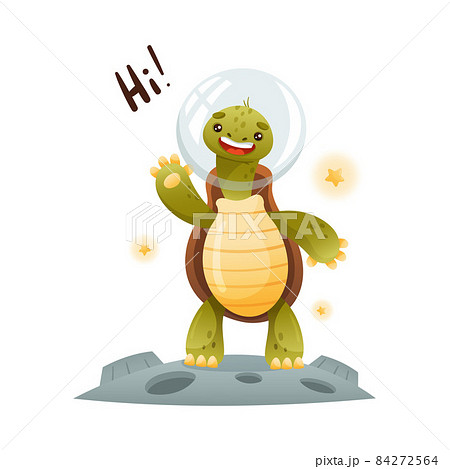 Cute happy turtle astronaut saying hi. Funny... - Stock Illustration  [84272564] - PIXTA