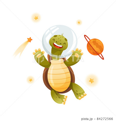 Cute happy turtle astronaut. Funny tortoise character floating in outer space vector illustration Cute happy turtle astronaut. Funny tortoise character floating in outer space vector illustration 84272566