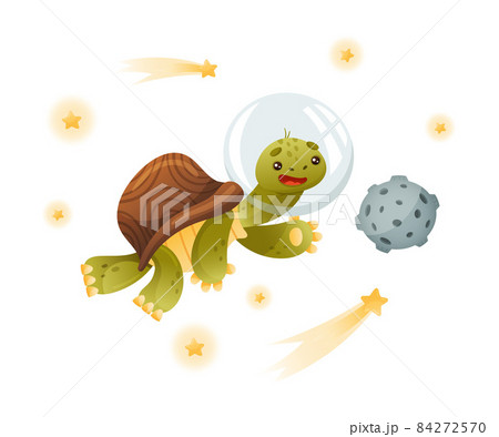 Cute turtle space tourist or astronaut. Funny tortoise character floating in outer space vector illustration 84272570