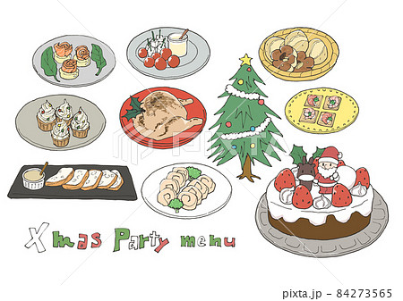 クリスマスパーティの料理とツリーのセット クリスマスパーティの料理とツリーのセット 84273565