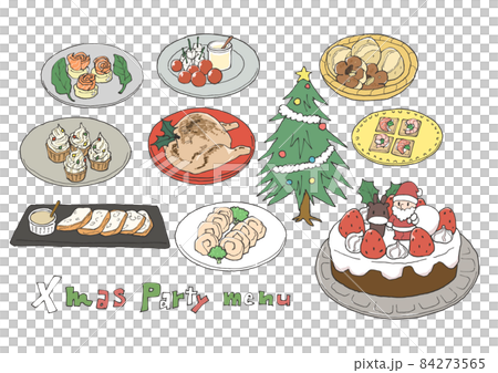 クリスマスパーティの料理とツリーのセット クリスマスパーティの料理とツリーのセット 84273565