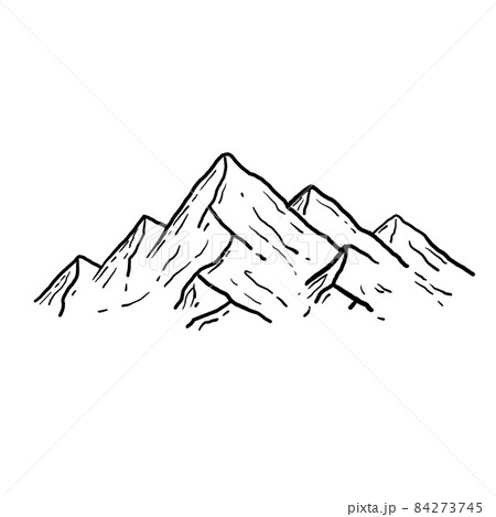 Mountains in engraving style. Nature landscape of highlands. Hand drawn design. Rocky ridge. 84273745