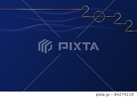 golden 2022 Happy New Year card with premium foil gradient texture lines, dark background. Festive luxury design for holiday card, invitation, calendar poster. 2022 New Year gold text on blue 84274219