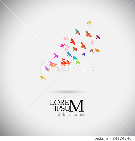 Colorful flying birds. Birds migrating to the south. Vector illustration 84274240