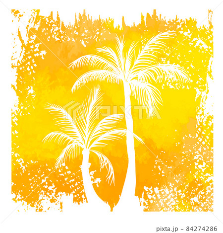 White palm trees on a yellow grunge background. Vector illustration 84274286