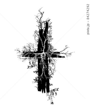 Cross made of tree branches. Vector illustration 84274292