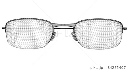 Wireframe of folded glasses from black lines isolated on white background. Front view. 3D. Vector illustration Wireframe of folded glasses from black lines isolated on white background. Front view. 3D. Vector illustration 84275407
