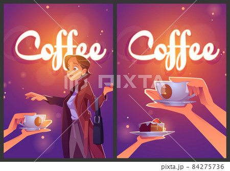 Coffee Cartoon Ad Posters Woman Take Cup Of Drinkのイラスト素材 Coffee Cartoon Ad Posters Woman Take Cup Of Drinkのイラスト素材