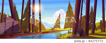 Summer forest with river and mountains 84275772
