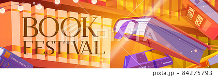 Books festival cartoon banner, bestsellers 84275793