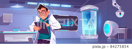 Modern science laboratory with equipment and man 84275854