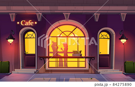 Girls in cafe, women silhouettes cafeteria window 84275890