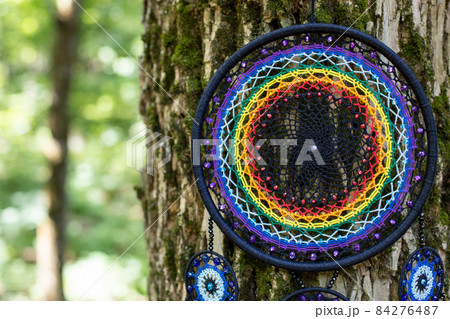 Handmade dream catcher with feathers threads and beads rope hanging 84276487