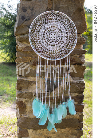 Handmade dream catcher with feathers threads and beads rope hanging 84276597
