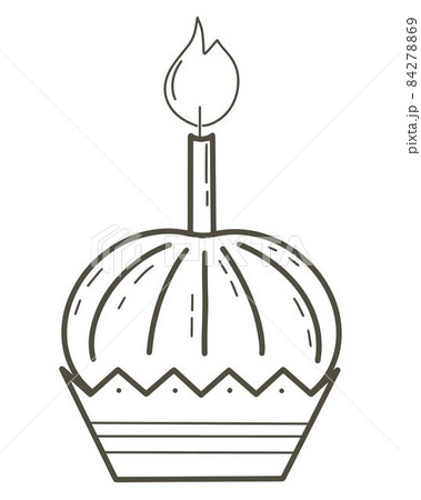 Cake with candle in doodle style isolated object. 84278869