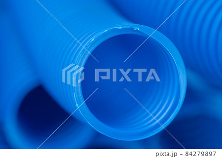 Macro of plastic corrugated pipe tube for electrical installation Macro of plastic corrugated pipe tube for electrical installation 84279897