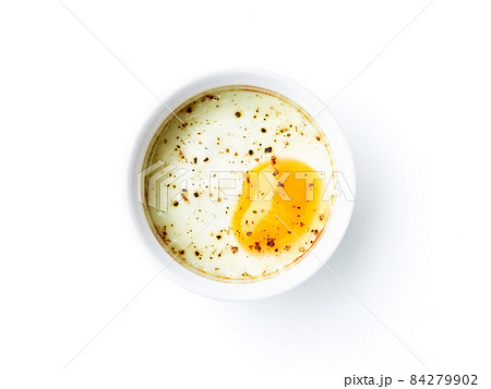 Baked egg isolated on white, from above Baked egg isolated on white, from above 84279902