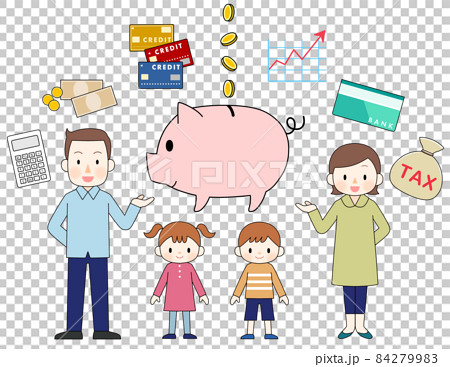 支出と収入を把握する家族のイラスト素材