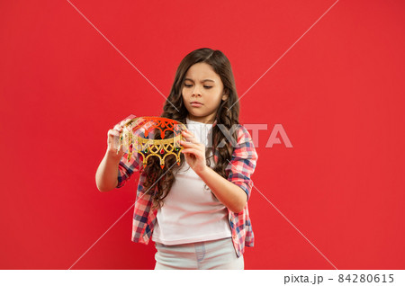 arrogant princess in tiara. proud kid with curly hair. egoistic teen girl wear diadem. arrogant princess in tiara. proud kid with curly hair. egoistic teen girl wear diadem. 84280615