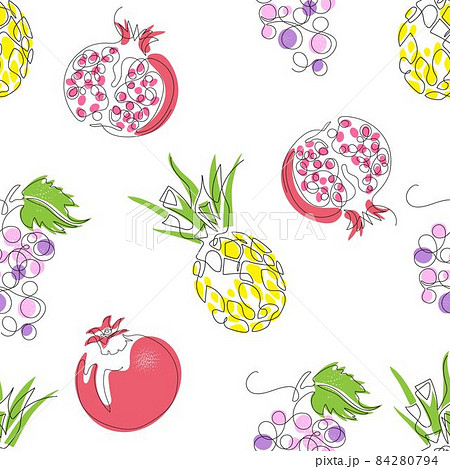 Seamless pattern with the image of fruits. Pineapple, pomegranate, grapes. Seamless pattern with the image of fruits. Pineapple, pomegranate, grapes. 84280794