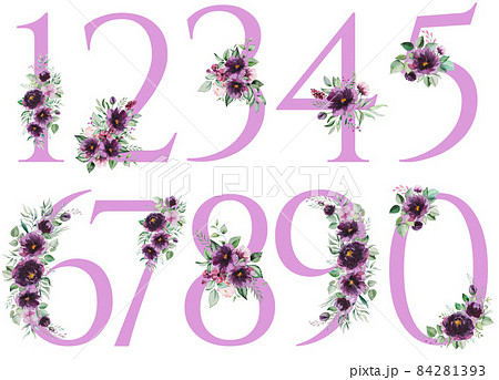 Lavender Floral Watercolor numbers decorated with pastel winter bouquet Lavender Floral Watercolor numbers decorated with pastel winter bouquet 84281393