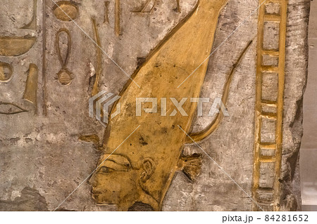 Egyptian painted bas relief close up Egyptian painted bas relief close up 84281652