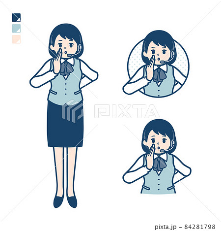 インカムをつけたビジネス女性が小声でささやいているイラスト 84281798