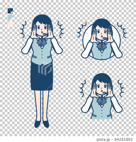 インカムをつけたビジネス女性が大声で警告しているイラスト インカムをつけたビジネス女性が大声で警告しているイラスト 84281803