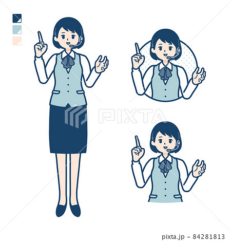 インカムをつけたビジネス女性が話しているイラストのイラスト素材