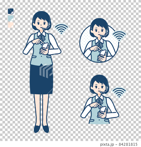 Illustration of a business woman with an income operating a smartphone 84281815