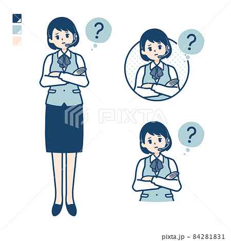 インカムをつけたビジネス女性が疑問を感じているイラスト インカムをつけたビジネス女性が疑問を感じているイラスト 84281831