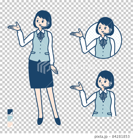 インカムをつけたビジネス女性が解説しているイラストのイラスト素材