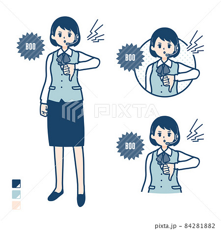 インカムをつけたビジネス女性が抗議 ブーイングしているイラストのイラスト素材