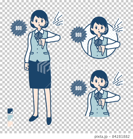 インカムをつけたビジネス女性が抗議 ブーイングしているイラストのイラスト素材