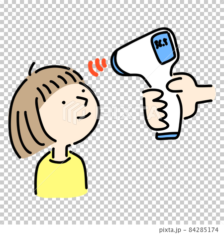 非接觸式紅外測溫儀和兒童插畫 非接觸式紅外測溫儀和兒童插畫 84285174