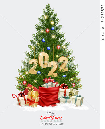 Holiday background with  Christmas tree with garland. Vector. 84285372