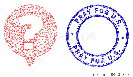 Blue Distress Pray for U.S. Badge and Web Carcass Question Icon 84286318