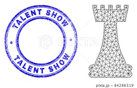 Blue Grunge Talent Show Stamp Seal and Web Network Chess Queen Icon 84286319
