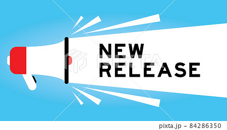 Color megphone icon with word new release in white banner on blue background 84286350