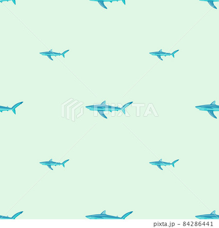 Seamless pattern Blue shark on pastel green background. Texture of marine fish for any purpose. Seamless pattern Blue shark on pastel green background. Texture of marine fish for any purpose. 84286441